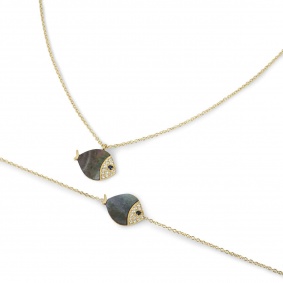 Yellow Gold Diamond and Black Mother of Pearl Fish Suite